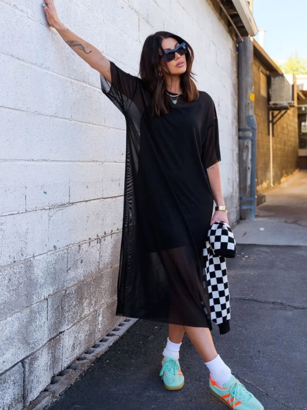 Lala Karma Oversized Black Sheer Mesh Midi Dress Cover-Up Size Medium NWOT - Picture 5 of 7